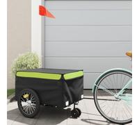 Teenpull Bicycle Trailer Black Green Iron 124 x 62.5 x 52 cm, 45 kg Load Capacity, with Drawbar Coupling and Safety Flag, Robust Load Trailer for Transport Luggage Shopping Tour Camping