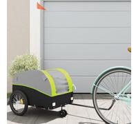 Teenpull Bicycle Trailer Black Green Iron with 30 kg Load Capacity, 123 x 52 x 53 cm, Drawbar Coupling, Safety Flag, Storage Space for Luggage, Transport, Camping, Trips