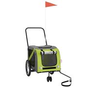 Teenpull Bicycle Trailer Dog Green Grey Oxford Fabric with Iron Frame, 121 x 63 x 65 cm, Foldable, Robust and Smooth for Dog Buggy, Cat Pram, Travel and Hiking, Includes Flag