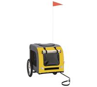 Teenpull Bicycle Trailer Dog Yellow Grey Oxford Fabric and Iron Robust with Metal Frame and Mesh, Foldable for Travel, Vet Visit and Holiday, Manoeuvrable with Waterproof Roof
