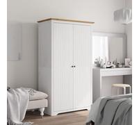 Teenpull BODO Solid Pine Wardrobe in White and Brown 99 x 53.5 x 173 cm with Clothes Rail, Storage Space and Metal Handles for Bedroom, Teenager's Room and Country House Style Furnishings