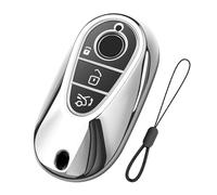 Teenpull Car Key Case Fits Mercedes Benz 2020-2025 S G E-Class C S GLC EQE EQS 300 350 450 500 560 580 AMG, Smart Car Key Mercedes Key Case Car Accessories (A-Silver)