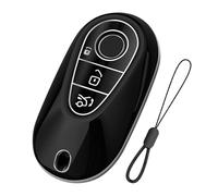 Teenpull Car Key Case Fits Mercedes Benz 2020-2025 S G E-Class C S GLC EQE EQS 300 350 450 500 560 580 AMG, Smart Car Key Mercedes Key Case Car Accessories (A-Black)