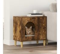 Teenpull Cat House Smoked Oak Wood Material 51 x 30 x 52 cm Stable Compact for Living Room Indoor with Climbing Tree Scratching Barrel and Play Cave for Claw Care