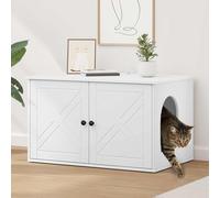 Teenpull Cat House White Wood Material Modern 85 x 55 x 50.5 cm Compact with Sturdy Construction Ideal for Living Room Indoor Cat Retreat for Playing, Climbing, Claw Care