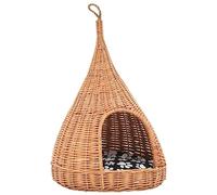 Teenpull Cat House with Cushion, 40 x 60 cm, Natural Willow, Teepee, Scratching Post and Climbing Tower for Cats, Indoor Cat Furniture with Sisal for Claw Care and Playing in the Living Room