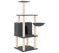 Teenpull Cat Scratching Post Climbing Tower with Sisal Scratching Posts and Plush Dark Grey 47.5 x 47.5 x 132 cm Compact Cat Furniture for Indoor Home Living Room Corner Stable