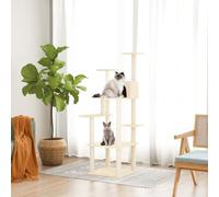 Teenpull Cat Scratching Post Climbing Tree with Sisal Scratching Posts and Plush in Cream 47 x 47 x 153 cm Stable Compact for Claw Care and Playing in the Home Living Room Corner
