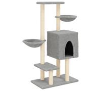 Teenpull Cat Scratching Post Climbing Tree with Sisal Scratching Posts and Plush Light Grey 117 cm Cat Furniture with Cave Hammock and Scratching Barrel for Indoor Home Living Room Corner