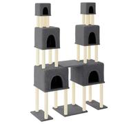 Teenpull Cat Scratching Post Climbing Tree with Sisal Scratching Posts and Soft Plush, 199 cm High, Dark Grey, Compact and Stable for Climbing, Claw Care, Playing and Relaxing in the Living Room
