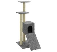 Teenpull Cat Scratching Post Climbing Tree with Sisal Scratching Posts, Light Grey, 92 cm, Compact with Wood, Plush, Climbing Tower, Cave and Ramp for Indoor Cat Claw Care and Fun