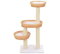 Teenpull Cat Scratching Post Sisal and Solid Willow Wood with 3 Baskets, Removable Cushions, 85 cm Height Compact Cat Tree for Claw Care, Climbing, Playing and Relaxing in the Living Room
