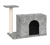Teenpull Cat Scratching Post with Sisal Scratching Post and Plush Cover, 66 x 40 x 51 cm, Wood Material, Compact Climbing Tower and Scratching Barrel for Living Room, Indoor Cat Furniture with Cave