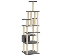 Teenpull Cat Scratching Post with Sisal Scratching Posts 183 cm High Dark Grey Wood Material Plush Sturdy Climbing Tower with Cave, Platforms and Scratching Barrel for Claw Care and Playing in the