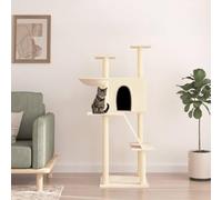 Teenpull Cat Scratching Post with Sisal Scratching Posts and Plush, 143 cm High, Wood Material Climbing Tower with Cave, Hammock, Sturdy Scratching Barrel