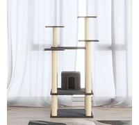 Teenpull Cat Scratching Post with Sisal Scratching Posts and Plush, Dark Grey, 110 cm Height, Wood Material Climbing Tower with Cave, Platforms and Scratching Barrel for Indoor Cat Furniture, Living