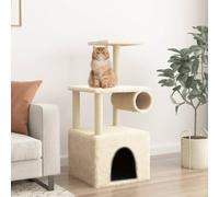 Teenpull Cat Scratching Post with Sisal Scratching Posts and Soft Plush, Cat Tree 109.5 cm High, Multi-Level Climbing Tower with Cave, Tunnel and Lying Surfaces for Claw Care and Play in the Home
