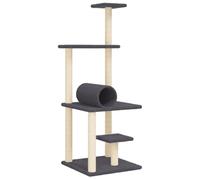 Teenpull Cat Scratching Post with Sisal Scratching Posts, Dark Grey, 136 cm, Wood Material, Plush Climbing Tower, Cat Furniture, Indoor, Living Room, Modern, Compact, Stable with Cave and Hammock for