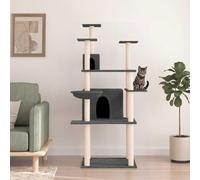 Teenpull Cat Scratching Post with Sisal Scratching Posts, Dark Grey, 166 cm High, Plush Covered, Sturdy Climbing Tower with Cave, Hammock, Ideal for Claw Care and Playing in the Home