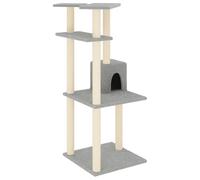 Teenpull Cat Scratching Post with Sisal Scratching Posts, Light Grey, 123 cm, Climbing Tower, Cat Furniture Made of Plush Wood for Claw Care, Play and Relaxing in the Living Room, Indoor