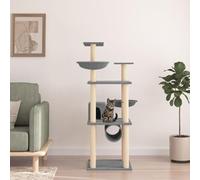Teenpull Cat Scratching Post with Sisal Scratching Posts, Light Grey, 141 cm Height, Plush Surface, Compact Cat Tree for Climbing, Claw Care, Play and Relax in the Living Room