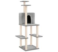 Teenpull Cat Scratching Post with Sisal Scratching Posts, Light Grey, 144.5 cm, Cat Furniture with Plush, Climbing Tower and Cave for Claw Care, Play, Climbing and Relaxing in the Living Room
