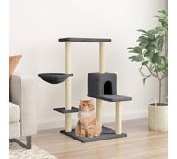 Teenpull Cat Scratching Post with Sisal Scratching Posts Made of Plush and Wood, 95 cm High, Compact, Stable for Climbing and Claw Care in the Living Room, Hammock and Cave Included