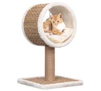 Teenpull Cat Scratching Post with Tunnel and Toy, 56 cm High Climbing Tree Made of Seagrass, Compact and Stable for Indoor Cats, Includes Scratching Barrel, Scratching Post and Plush Cave