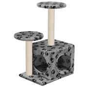Teenpull Cat Tree with Sisal Scratching Post 60 cm Grey Compact Plush Covered with Paw Print, Climbing Tower and Scratching Barrel for Claw Care, Climbing and Playing in the Home