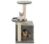 Teenpull Cat Tree with Sisal Scratching Posts, 60 cm, Grey, Climbing Tower with Plush, Wood, Compact with Cave, Indoor Cat Furniture for Claw Care and Play