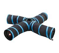 Teenpull Cat Tunnel 4-Way S-Shape Black Blue 25 cm Diameter Polyester Steel Frame with Peephole and Play Ball for Indoor Outdoor Adventure and Exercise