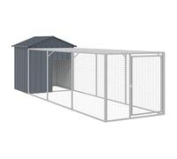Teenpull Chicken Cage with Run Anthracite 117 x 405 x 123 cm Galvanised Steel Weatherproof Outdoor Enclosure Small Animal Hutch with Roof and Door for Rabbits Guinea Pigs Rodents