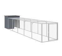 Teenpull Chicken Cage with Run Anthracite Galvanised Steel 110 x 609 x 110 cm Weatherproof Outdoor Enclosure with Animal House and Protection for Small Animals in the Garden and Indoor Use