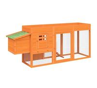 Teenpull Chicken Coop Brown Solid Wood Pine 204 x 50 x 84 cm with Nesting Box and Waterproof Roof, Small Animal Hutch for Garden Outdoors, Outdoor Run with Wire Mesh