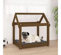 Teenpull Dog Bed, Honey Brown, Solid Pine Wood, 71 x 55 x 70 cm, Robust Dog Cushion with Plush, Memory Foam, Non-Slip Basket for Living Room, Bedroom, Travel, Joint-friendly Sleeping Place