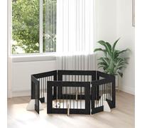 Teenpull Dog Gate with Stands 6 Pieces Black Oak 80 x 60 cm Foldable Dog Kennel Made of Wood Material Safe Dog Run Fence for Indoor Puppy Run Protection for Garden Patio Yard