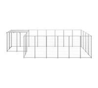 Teenpull Dog Kennel Silver Steel 8.47 m² with Weatherproof PE Canopy Lockable Robust Safe for Garden Outdoor Dog Run Puppy Playpen