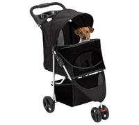 Teenpull Dog Pram Foldable Black Oxford Fabric 80 x 46 x 98 cm with Breathable Mesh, Foldable and Lightweight, Ideal for Outdoors, City, Travel and Excursions