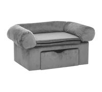 Teenpull Dog Sofa with Drawer, Grey, 75 x 50 x 38 cm, Plush with Removable, Washable Cushion, Non-Slip Solid Pine Wood Body, Gentle on the Joints for Living Room, Bedroom