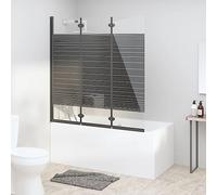 Teenpull Folding Bath Screen 3-Piece ESG Safety Glass 130 x 130 cm Black Aluminium Frame Space Saving Modern Shower Enclosure Bathroom Protection Splash Guard