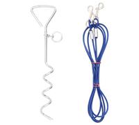 Teenpull Galvanised Iron Dog Lead with Stake - 5m Steel Wire with PVC Coating, Strong and Adjustable, Ideal for Walking, Training and Outdoor in the Park or City