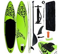 Teenpull Inflatable SUP Board 366 x 76 x 15 cm Green with Paddle, Fin, Leash and Carry Bag for Standup Paddleboarding, Water Sports, Yoga, Fitness, Touring, Camping and Holidays by the Lake, Sea