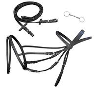 Teenpull Leather Bridle Black Full with Reins and Bit Made of Buffalo Leather Padded with Cambered Noseband for Pressure Distribution Headpiece Horse Dressage Jumping Training