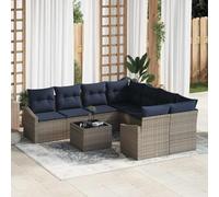 Teenpull Modular Garden Sofa Lounge Sofa Outdoor Sofa Patio Sofa Balcony Sofa Patio Sofa in Grey and Navy Blue Poly Rattan with Cushion Weatherproof with Storage Compartments for Garden and Patio