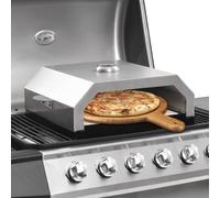 Teenpull Pizza Oven with Ceramic Stone and Temperature Display for Gas and Charcoal Grill, Stainless Steel with Enamelled Base, 49 x 35 x 15.5 cm, Ideal for Garden, Patio, Balcony