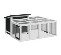 Teenpull Rabbit Hutch Grey Solid Pine 144 x 123 x 67.5 cm with Outdoor Enclosure and Sleeping Area Weatherproof Wooden Rodent Cage for Guinea Pigs and Small Animals Indoor Outdoor