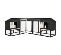 Teenpull Rabbit Hutch Made of Solid Fir Wood with Freewheel, Weatherproof Roof, Large Run and Sleeping Area, Grey/White, Suitable as a Rabbit Hutch or Guinea Pig Cage for Garden and Indoor Use