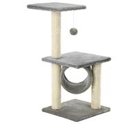 Teenpull Sisal Cat Scratching Post 65 cm Grey with Plush, Compact and Sturdy, Scratching Post and Climbing Tower for Indoor Cat Furniture, Includes Play Ball, Rest Areas, for Living Room Corner