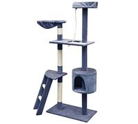 Teenpull Sisal Cat Scratching Post with Plush, 150 cm, Dark Blue, Solid Wood Frame, Climbing Tree with Scratching Posts, House, Lounger and Ladder for Indoor Cats, Claw Care and Playing in the Living