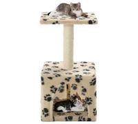 Teenpull Sisal Cat Scratching Post with Plush, 55 cm Height, Beige with Paw Print, Sturdy Scratching Barrel and Climbing Tower for Claw Care, Play and Relaxation in the Home and Living Room